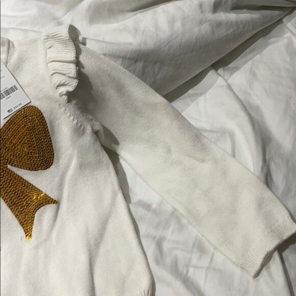 Gymboree 4 cream gold bow sequin sweater NWT preppy cotton ruffled shoulder - Picture 6 of 8